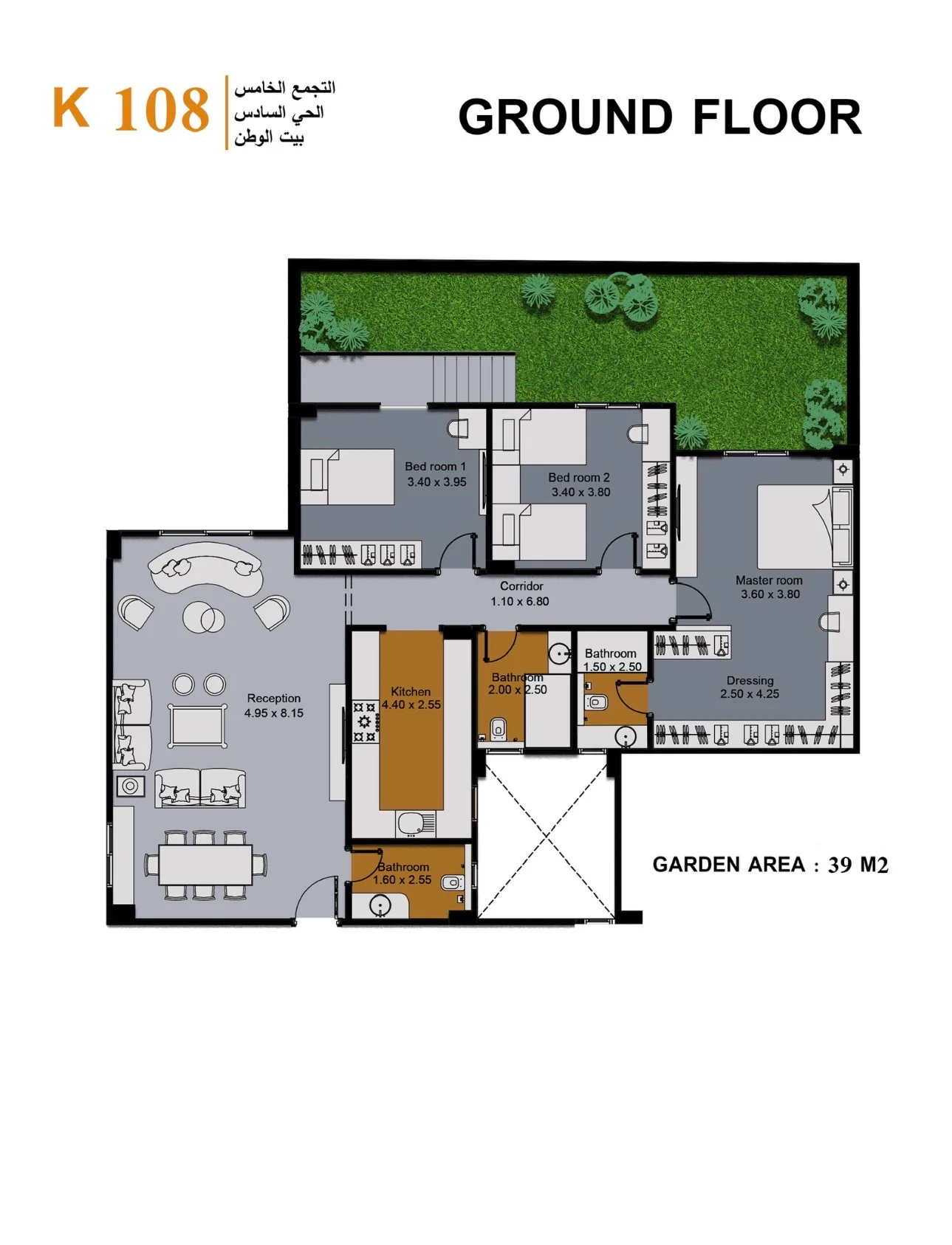 Floor plan — 193 m² 3-bedroom apartment at K108